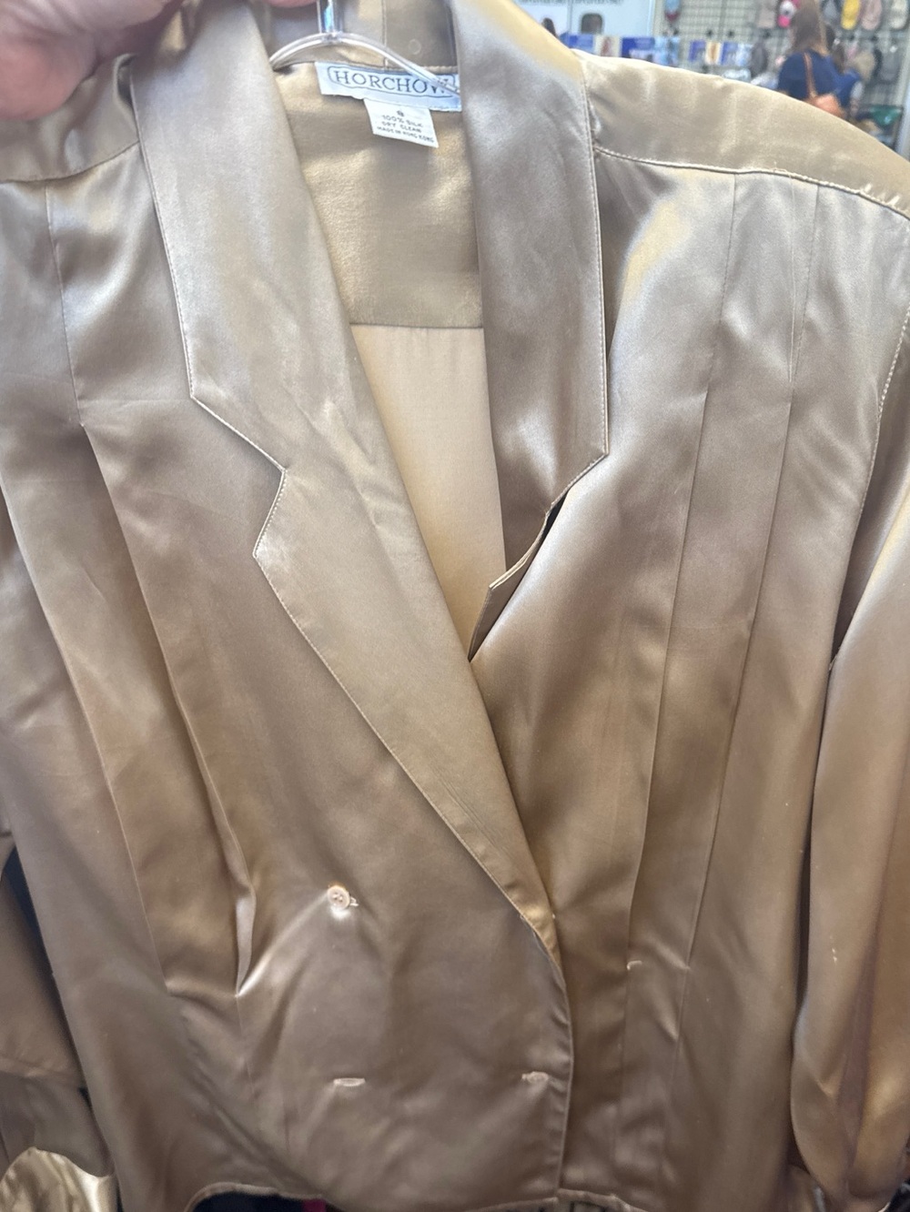 Horchow 100% Silk Notch-Lapel Blazer in Light Gold